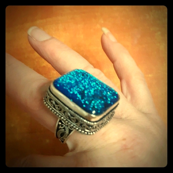New Huge Dichoric Glass 925 Silver Ring. - Picture 3 of 8